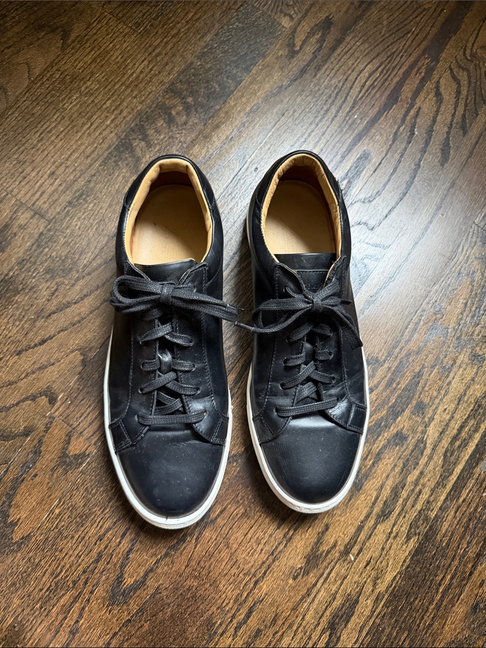 To Boot Black Leather Low-Top Lace-Up Sneakers with White Soles